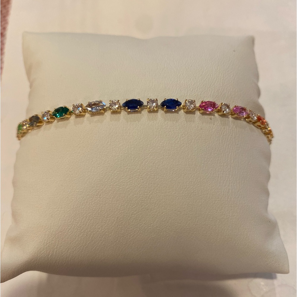 Anthropologie Colorful rainbow Crystal gold Tennis Bracelet